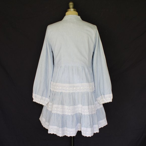 Sail to sable charlotte dress blue stripe Seersucker crochet lace tiered tunic - Picture 9 of 10